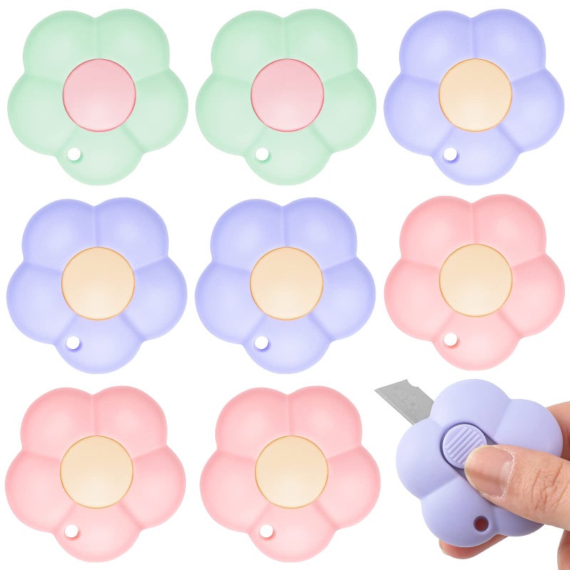 Honoson 8 Pieces Mini Utility Knives Cloud and Flower Shaped Box Cutter Retractable Letter Opener Paper Envelope Carton Portable Cutter with Hole for Office and Home Use(Flower) - Image 1