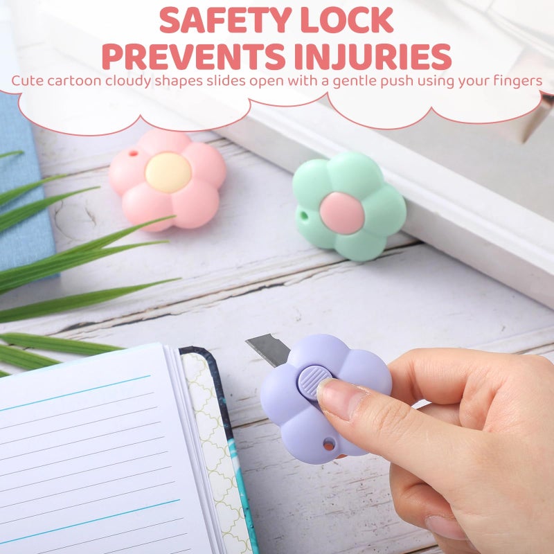 Honoson 8 Pieces Mini Utility Knives Cloud and Flower Shaped Box Cutter Retractable Letter Opener Paper Envelope Carton Portable Cutter with Hole for Office and Home Use(Flower) - Image 4