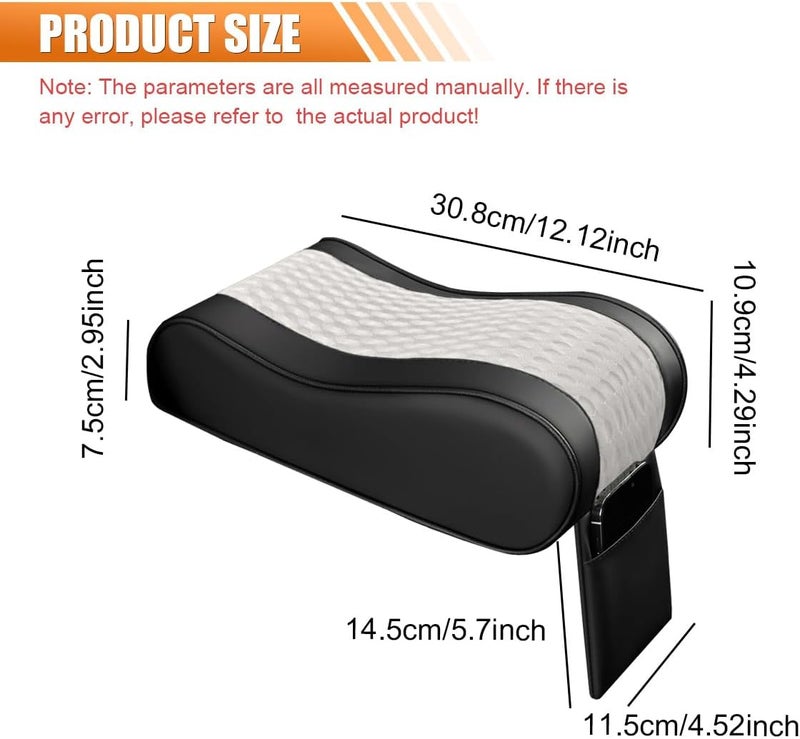 Tuxihapp Car Armrest Cushion, Memory Foam Auto Center Console Armrest Pillow Pad with Storage Bag, Breathable Leather Middle Console Protective Pad with Phone Holder Relieve Elbow Pressure (WhiteGray) - Image 2