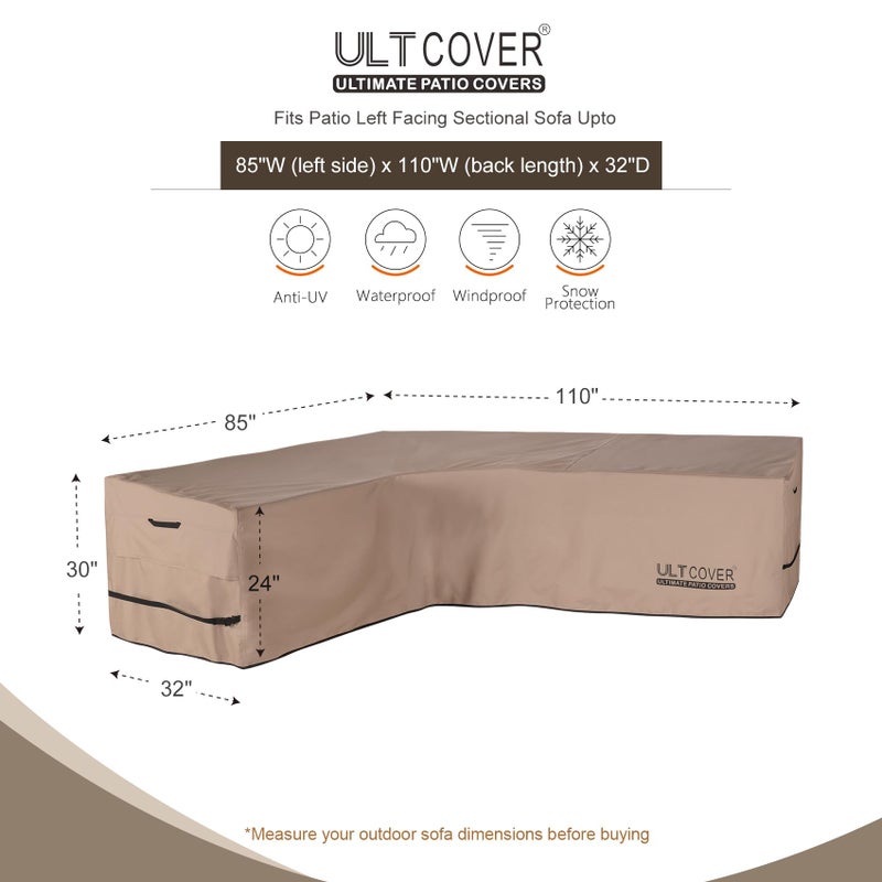 ULTCOVER Patio L-Shaped Left Facing Sofa Cover Waterproof for 6-Seater Outdoor Sectional Furniture Couch 85â€W (Left Side) x 110â€W (Back Length) - Image 2