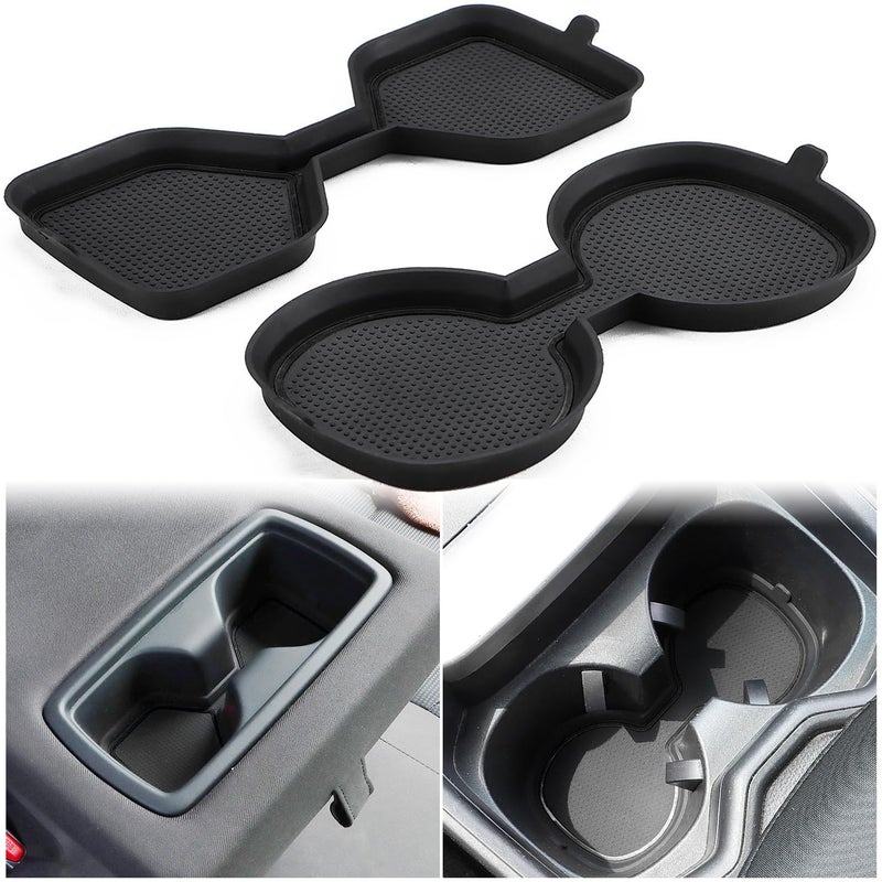 Auovo 3D Cup Holder Inserts Coaster Compatible with Toyota RAV4 Accessories 2025 2024 2023 2022 2021 2020 2019 Silicone Cup Mat Pad Interior Decoration Black Trim 2pcs kit