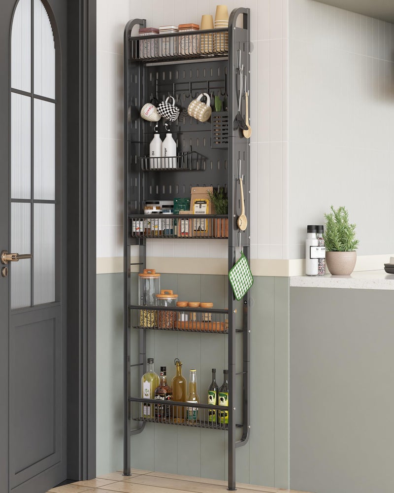 UMDONX Behind The Door Bathroom Shelf Narrow 4-Tier, Metal Storage Rack, Space-Saving Slim Storage Shelf Narrow Shelving Unit for Bathroom and Kitchen Black - Image 1