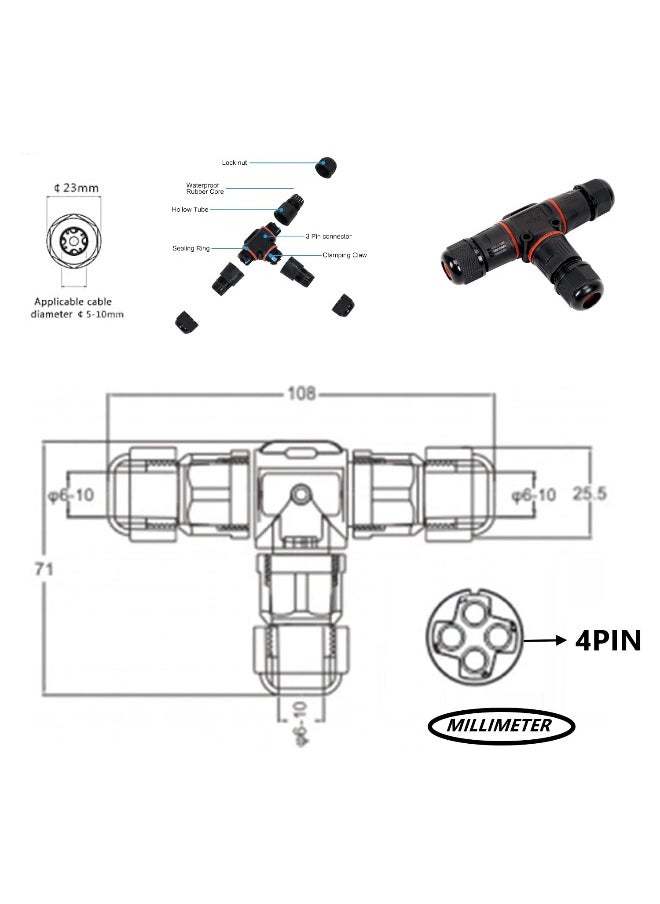 melfi Melfi Outdoor IP68 Waterproof Connector - 250V 16A Cable Wire for Gland Sleeve, Garden, Construction, and Plant Use  - Image 2