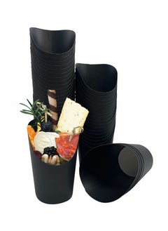 50 Pcs 14oz Disposable French Fry Holders - Black Kraft Paper Charcuterie Cups for Waffles, Chips, Popcorn, and Party Treats - Perfect Takeout Food Boxes for Snacks and Cones.