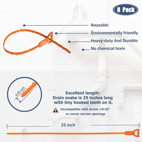 KeyFar 8 Pack 25inch Drain Snake Clog Remover, Drain Hair Remover, Sink Snake Drain Auger Cleaner Tool For Bath Tub, Toilet, Kitchen Sink, Sewer - Image 2