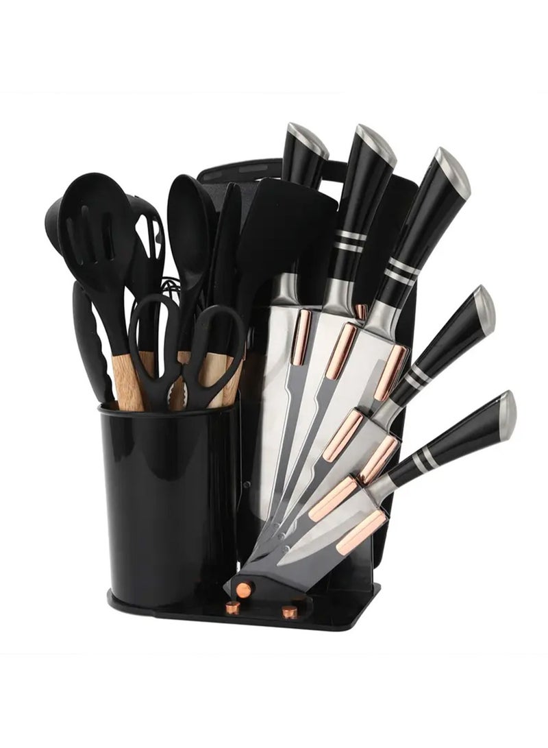 19-Piece Stainless Steel Kitchen Knife And Silicone Spoon Cooking Set - Image 1