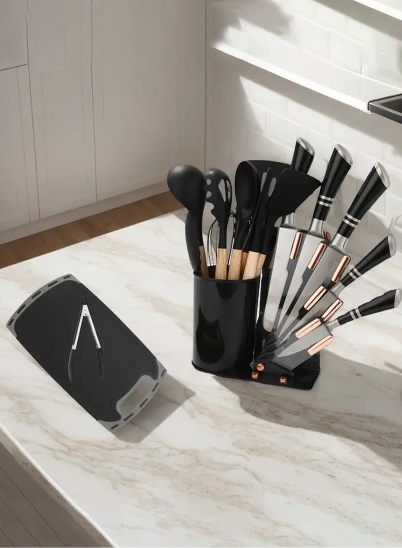 19-Piece Stainless Steel Kitchen Knife And Silicone Spoon Cooking Set - Image 2