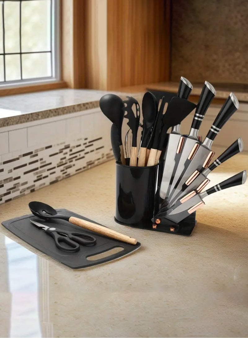 19-Piece Stainless Steel Kitchen Knife And Silicone Spoon Cooking Set - Image 3