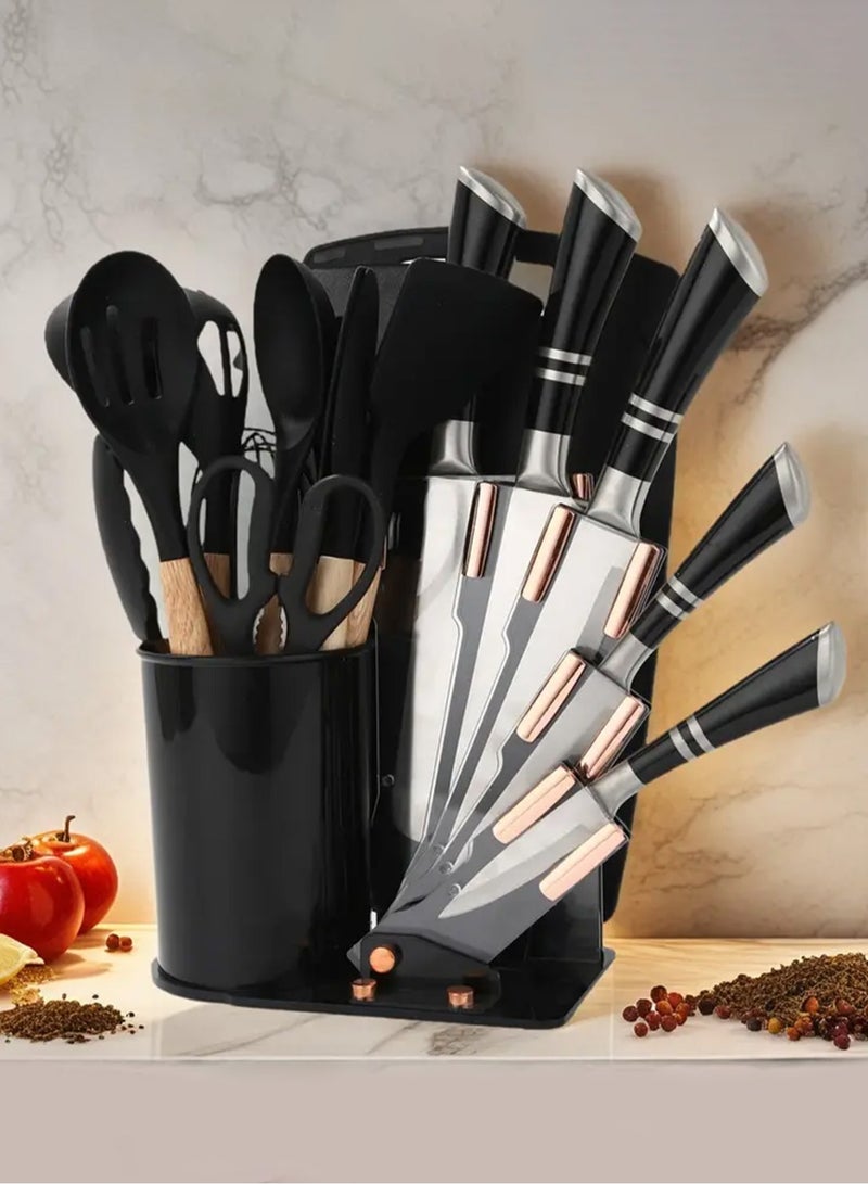 19-Piece Stainless Steel Kitchen Knife And Silicone Spoon Cooking Set - Image 5