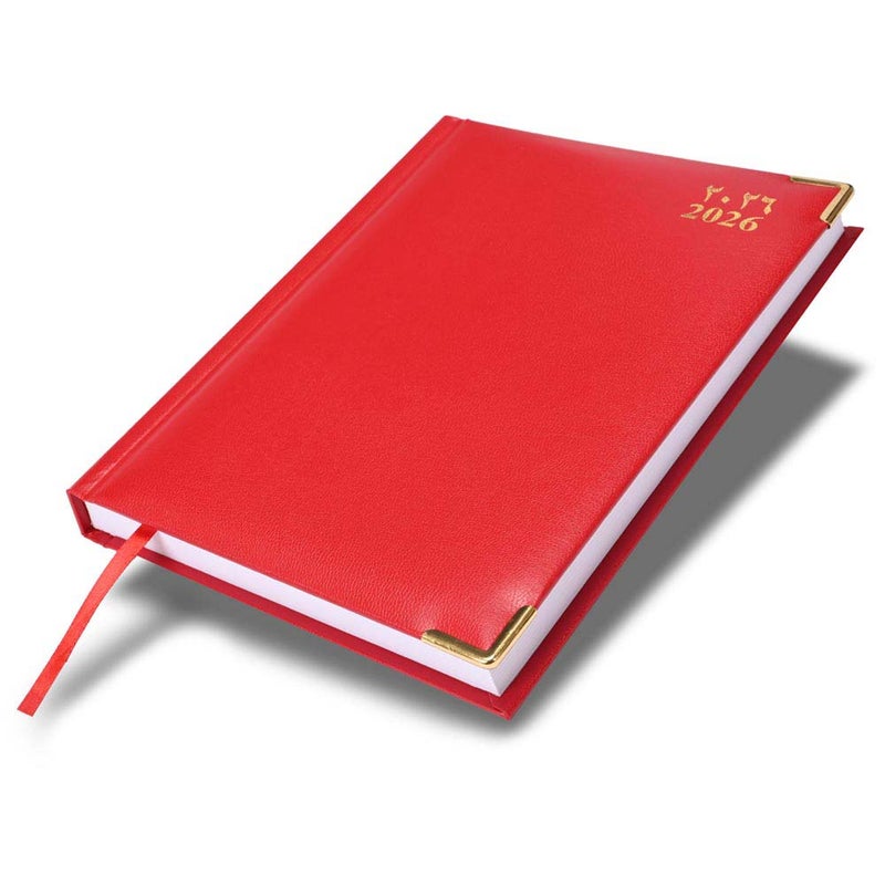 FIS 2026 A4 Diary, 210x297mm Size, 1 Side Padded Vinyl, Golden Corners, 1 Day a Page Format, English/Arabic, 60gsm White Paper, Red Cover-FSDI42AE26RE - Image 1