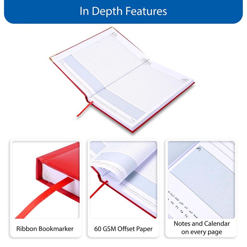FIS 2026 A4 Diary, 210x297mm Size, 1 Side Padded Vinyl, Golden Corners, 1 Day a Page Format, English/Arabic, 60gsm White Paper, Red Cover-FSDI42AE26RE - Image 5