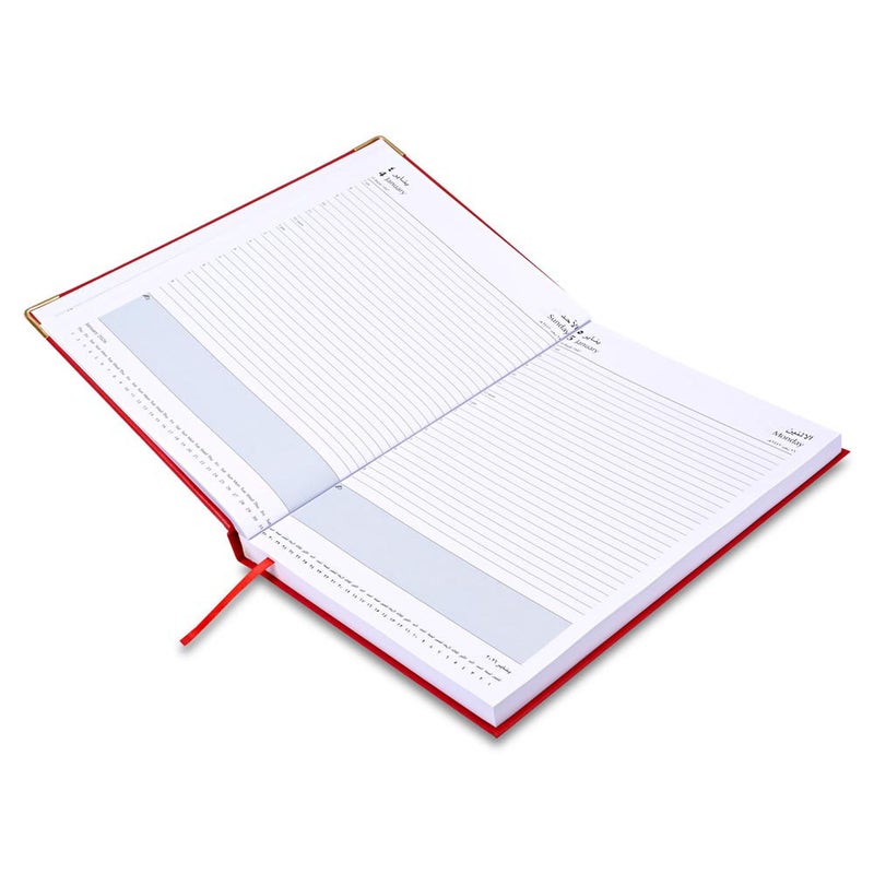 FIS 2026 A4 Diary, 210x297mm Size, 1 Side Padded Vinyl, Golden Corners, 1 Day a Page Format, English/Arabic, 60gsm White Paper, Red Cover-FSDI42AE26RE - Image 3