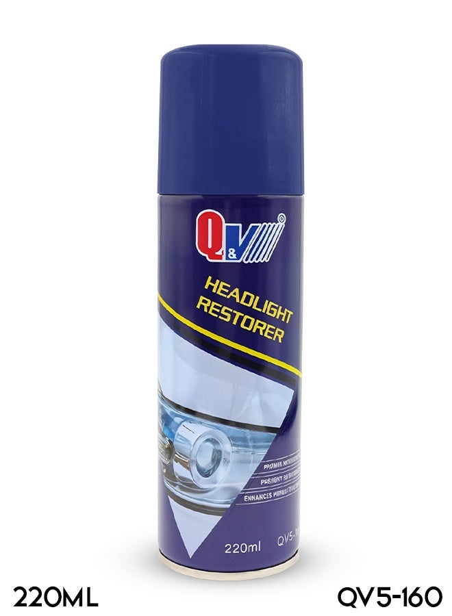 QV5-160 Headlight Restorer Spray 220ml for Car Headlamps – Removes Yellowing, Oxidation, Cloudiness, Minor Scratches, Enhances Brightness & Visibility, Headlight Repair & Refurbish Spray - Image 1