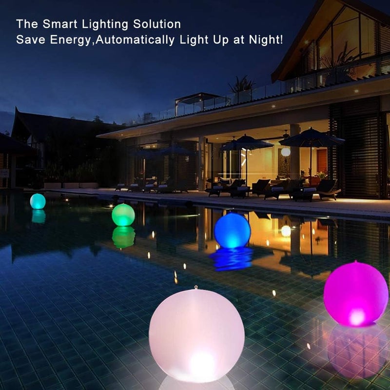 ESUPER Rukars Floating Ball Pool Light Solar Powered 4 PCS, 14 Inch Inflatable Hangable IP68 Waterproof Rechargeable Color Changing Led Glow Globe Pool - Image 2