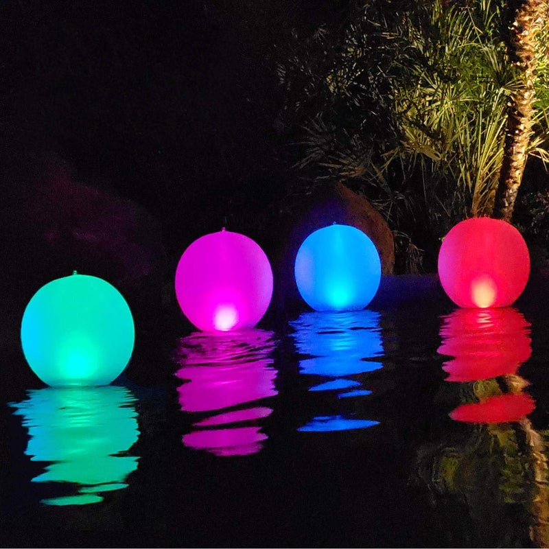 ESUPER Rukars Floating Ball Pool Light Solar Powered 4 PCS, 14 Inch Inflatable Hangable IP68 Waterproof Rechargeable Color Changing Led Glow Globe Pool - Image 1