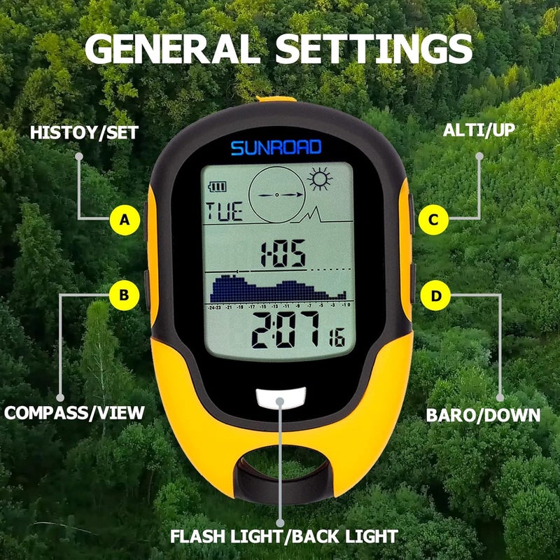 SUNROAD Elecsmart FR500 Multifunction LCD Digital Altimeter Barometer Compass Thermometer Hygrometer Weather Forecast LED Torch Waterproof - Image 5