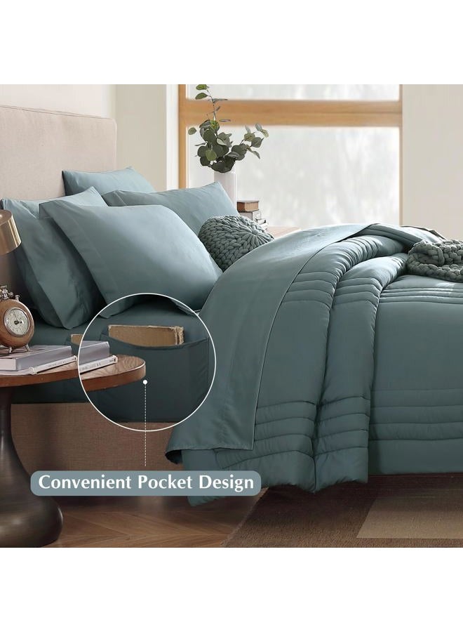 Monbix California King Comforter Set,California King Comforter, All Seasons Comforters,Quilting Design Bed in A Bag Cal King Comforter with Sheets(Dark Green, California King, 108 * 92) - Image 4