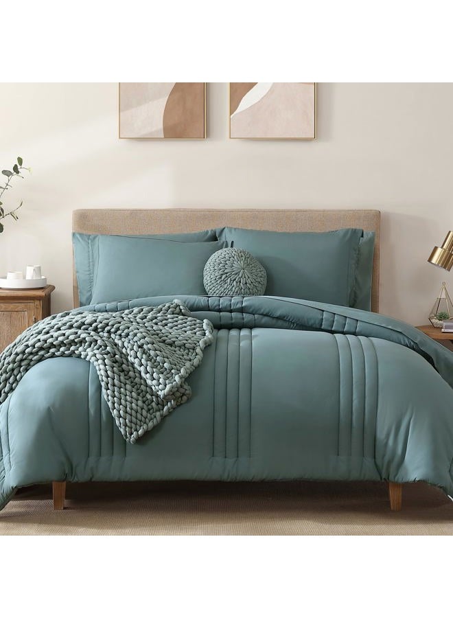 Monbix California King Comforter Set,California King Comforter, All Seasons Comforters,Quilting Design Bed in A Bag Cal King Comforter with Sheets(Dark Green, California King, 108 * 92) - Image 1