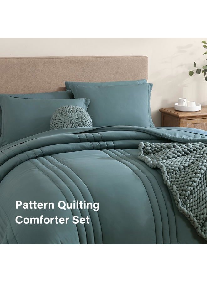 Monbix California King Comforter Set,California King Comforter, All Seasons Comforters,Quilting Design Bed in A Bag Cal King Comforter with Sheets(Dark Green, California King, 108 * 92) - Image 3