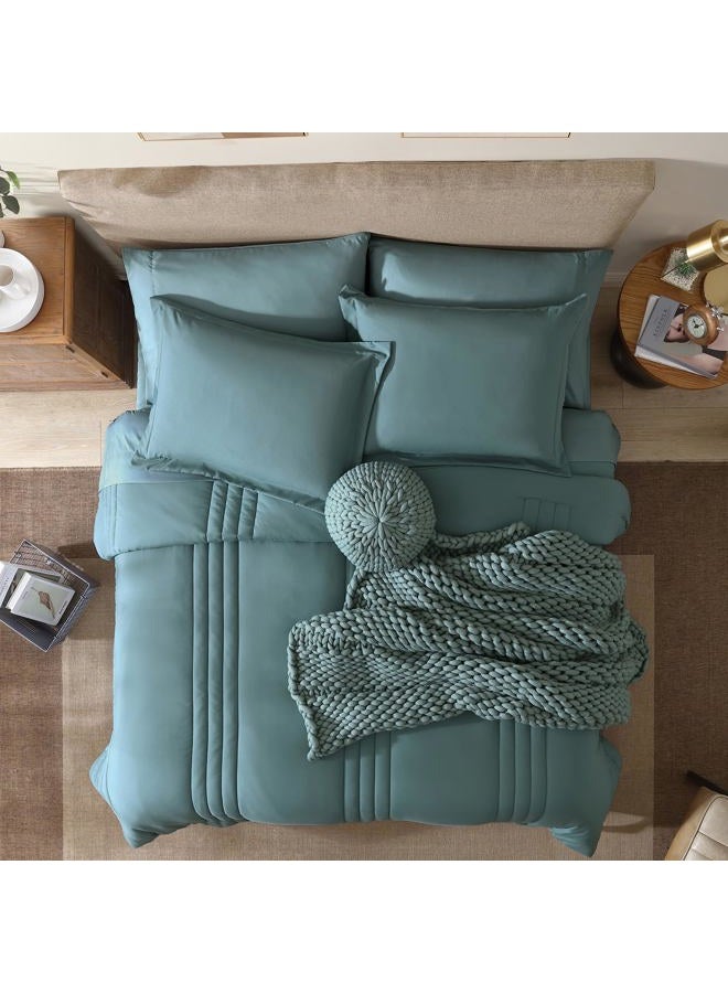 Monbix California King Comforter Set,California King Comforter, All Seasons Comforters,Quilting Design Bed in A Bag Cal King Comforter with Sheets(Dark Green, California King, 108 * 92) - Image 5