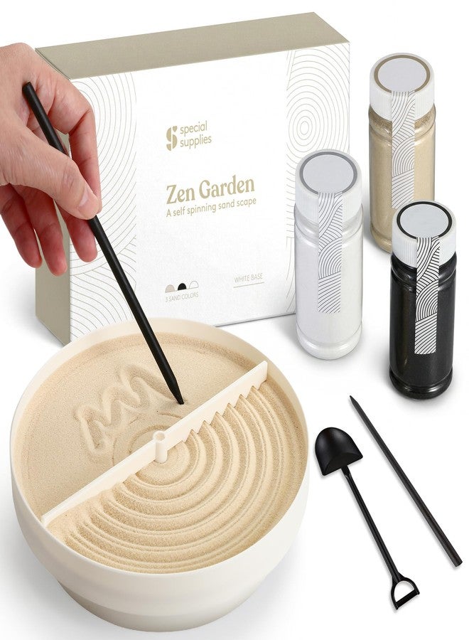 Special Supplies Zen Garden Sand Spinner - Self Spinning Sandscape for Desk, Mindfulness Kit, Stress Relief, Sensory Therapy Tools- Zen Garden Kit (White) - Image 1