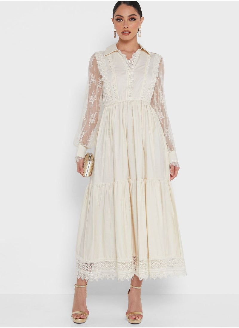 Khizana Mesh Sleeve Embroidered Dress  - Image 4