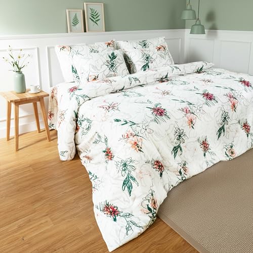 RUSTIQUE LINENS Premium 100% Cotton King Size Bedsheet Set (1 Flat Sheet & 2 Pillow Cases)| 200 TC | Vibrant Prints | Soft, Breathable & Durable Fabric |Snow Blossom - Image 2