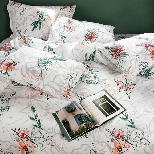 RUSTIQUE LINENS Premium 100% Cotton King Size Bedsheet Set (1 Flat Sheet & 2 Pillow Cases)| 200 TC | Vibrant Prints | Soft, Breathable & Durable Fabric |Snow Blossom - Image 3