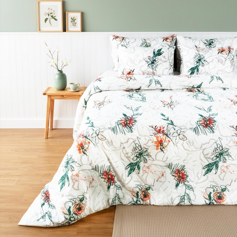 RUSTIQUE LINENS Premium 100% Cotton King Size Bedsheet Set (1 Flat Sheet & 2 Pillow Cases)| 200 TC | Vibrant Prints | Soft, Breathable & Durable Fabric |Snow Blossom - Image 5