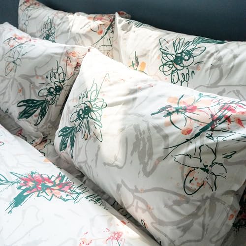 RUSTIQUE LINENS Premium 100% Cotton King Size Bedsheet Set (1 Flat Sheet & 2 Pillow Cases)| 200 TC | Vibrant Prints | Soft, Breathable & Durable Fabric |Snow Blossom - Image 4
