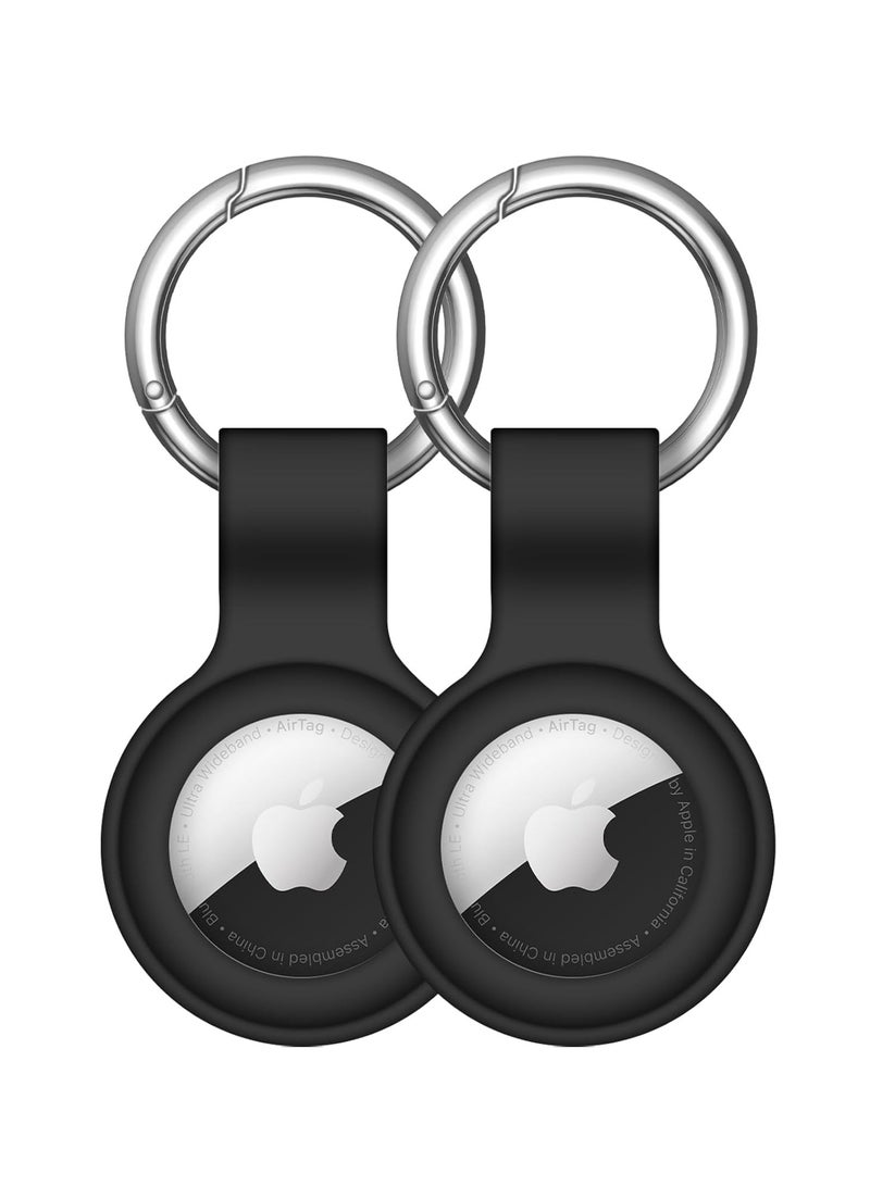 2 Pack Compatible AirTag Case Keychain Air Tag Holder Silicone AirTag Keyring Case Tag Chain Apple AirTag GPS Item Finder Accessory, Black + Black  - Image 1