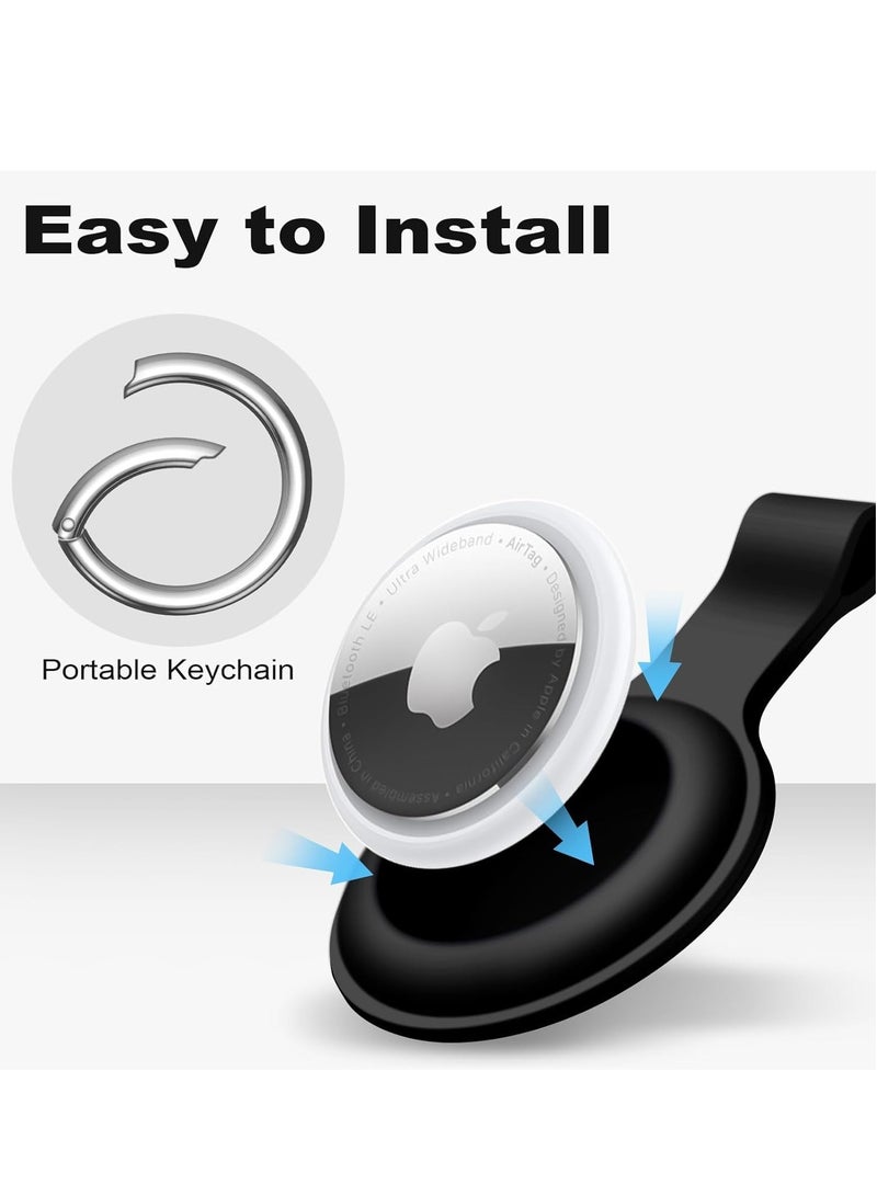 2 Pack Compatible AirTag Case Keychain Air Tag Holder Silicone AirTag Keyring Case Tag Chain Apple AirTag GPS Item Finder Accessory, Black + Black  - Image 2