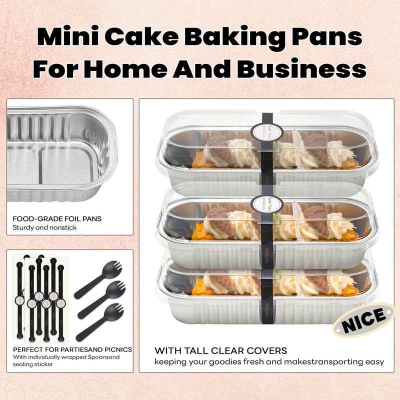 NPLUX 50 PACK Mini Cake Pans with Lids and Spoons, Rectangular Aluminum Foil Bread Pan, Mini Loaf Pans and Food Containers with Lids(Silver, 6.8oz) - Image 5