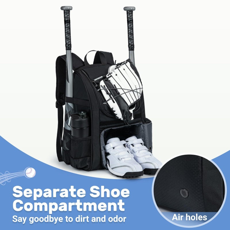 KAVIGOR Youth Baseball Bag, Softball Bag for Girls & Boys, Kids Tball Backpack with Shoes Compartment - Image 2