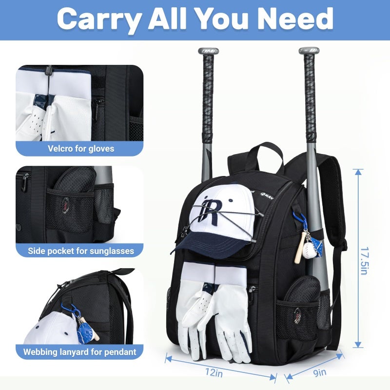 KAVIGOR Youth Baseball Bag, Softball Bag for Girls & Boys, Kids Tball Backpack with Shoes Compartment - Image 4