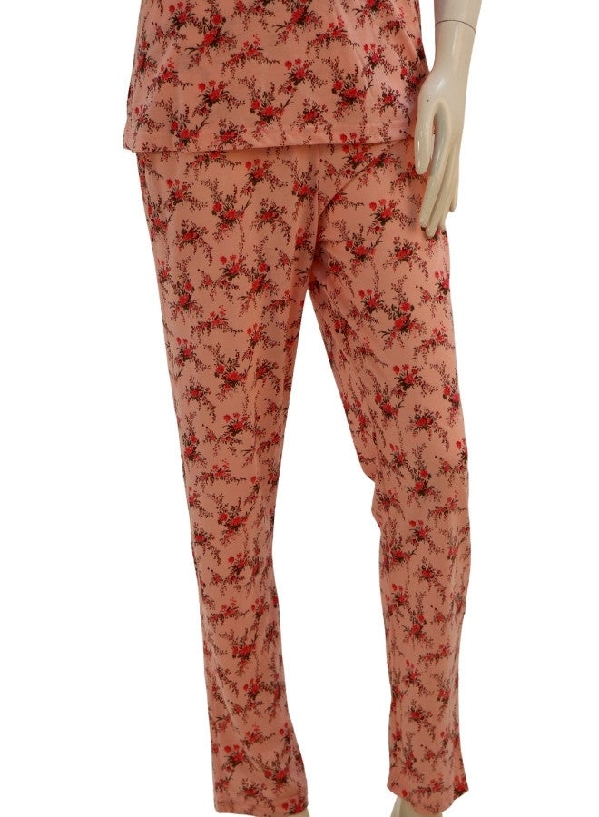 JOANNA JOANNA Women's Floral Design V-Neck Shirt & Trouser Pajama Set, Pink  - Image 3
