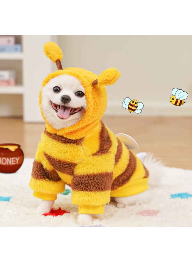 A.M Fleece Dog Hoodies with D-Ring Autumn Winter Puppy Clothes for Small Dogs Bumblebee Cat Apparel Cold Weather Coat Funny Dog Bee Costume for Christmas Halloween - Image 2
