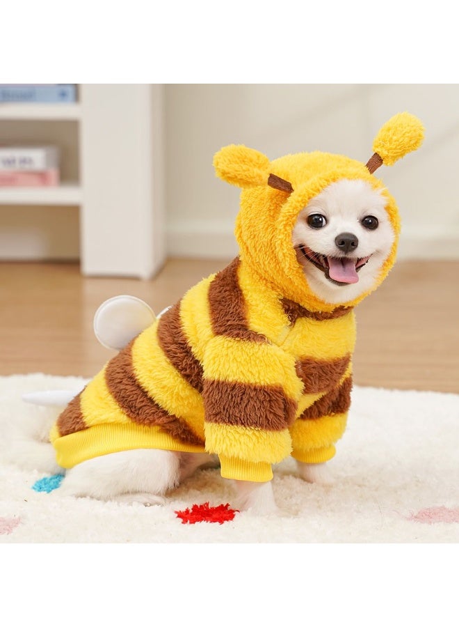 A.M Fleece Dog Hoodies with D-Ring Autumn Winter Puppy Clothes for Small Dogs Bumblebee Cat Apparel Cold Weather Coat Funny Dog Bee Costume for Christmas Halloween - Image 4