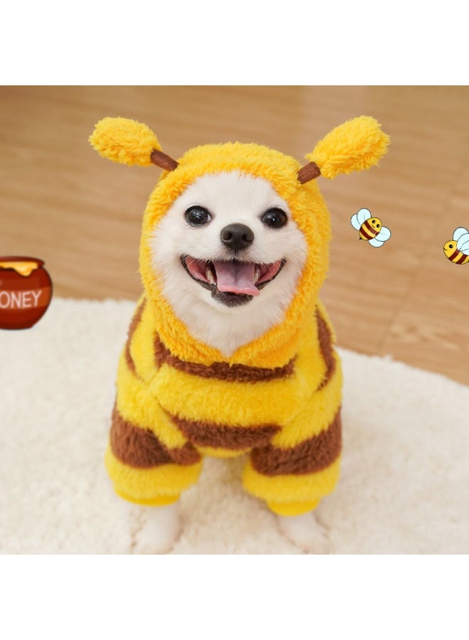 A.M Fleece Dog Hoodies with D-Ring Autumn Winter Puppy Clothes for Small Dogs Bumblebee Cat Apparel Cold Weather Coat Funny Dog Bee Costume for Christmas Halloween - Image 3