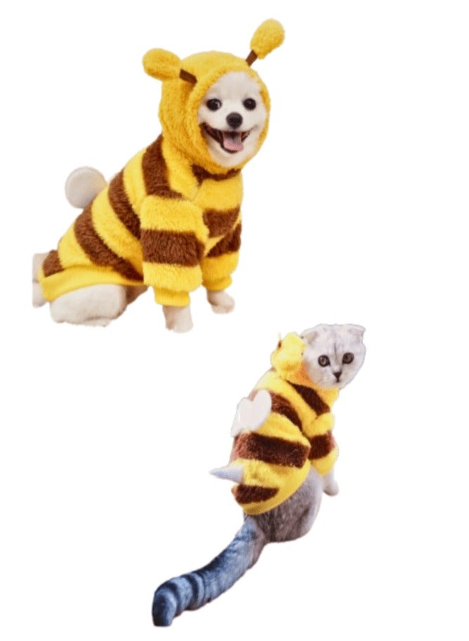 A.M Fleece Dog Hoodies with D-Ring Autumn Winter Puppy Clothes for Small Dogs Bumblebee Cat Apparel Cold Weather Coat Funny Dog Bee Costume for Christmas Halloween - Image 1
