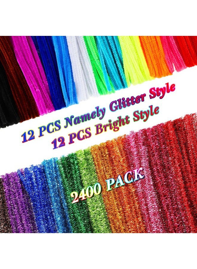 Yunsailing 2400 Pcs Pipe Cleaners 24 Assorted Colors Chenille Stems Glitter Pipe Cleaners Craft Supplies Fuzzy Sticks for Kids DIY Art Crafts Decorations Creative Project, 6 mm by 12 Inches - Image 2