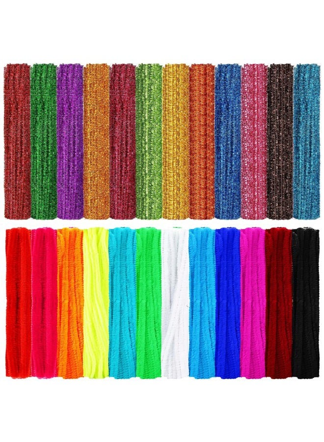 Yunsailing 2400 Pcs Pipe Cleaners 24 Assorted Colors Chenille Stems Glitter Pipe Cleaners Craft Supplies Fuzzy Sticks for Kids DIY Art Crafts Decorations Creative Project, 6 mm by 12 Inches - Image 1