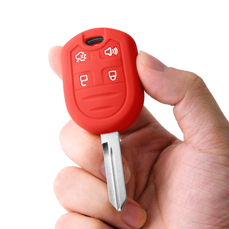 ELOHEI Key Fob Cover for Ford,Premium Soft Full Protection Car Key Case for Ford Explorer 2001-2015 Mustang 2005-2014 Expedition Edge Focus 2006-2011 Lincoln Accessories(Red) - Image 2