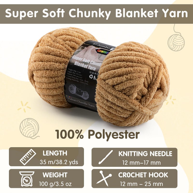 Lpalats 2-Pack Super Soft Chunky Yarn for Crocheting Blankets - 7oz/76.4yd Total, Thick & Plush Chenille Yarn for Quick Baby Projects, Amigurumi, Scarves, Tangerine - Image 2
