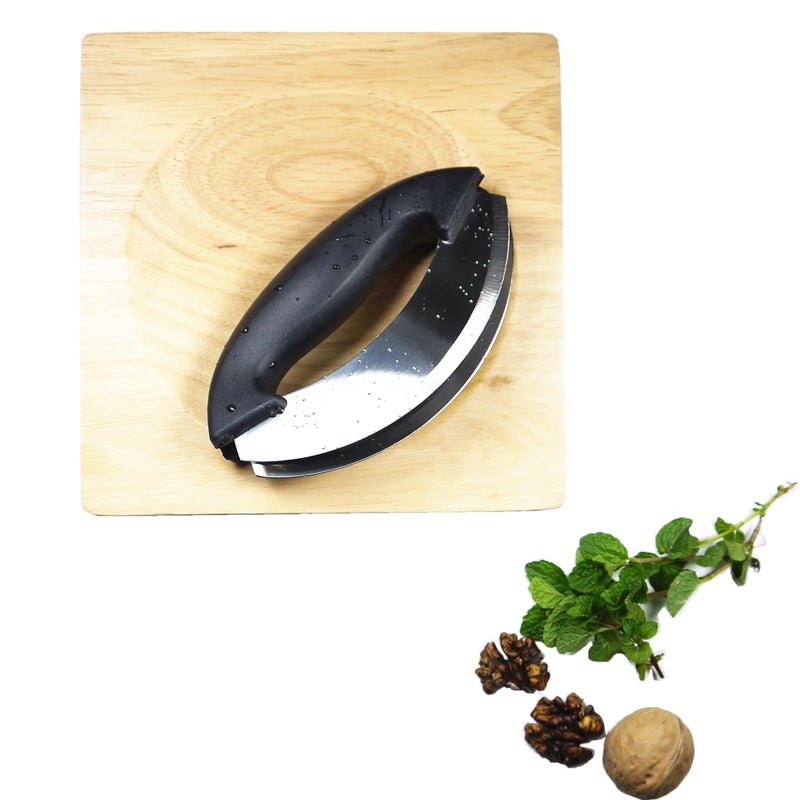 TLIOCAS Mezzaluna chopper and Cutting Board Set- Rocker Knife for One Handed Cutting Board, Kale Vegetable Mincing Knives Slicer, Double Blade Mezzaluna Knife,Quick to Pre Salad Meal Chopped Salad Kit - Image 5