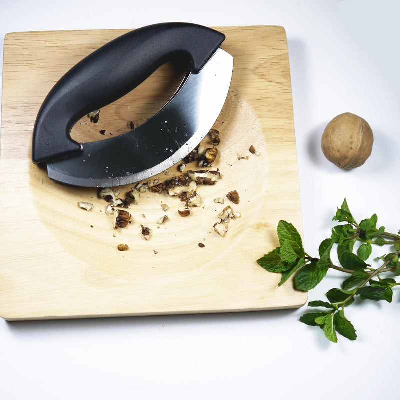 TLIOCAS Mezzaluna chopper and Cutting Board Set- Rocker Knife for One Handed Cutting Board, Kale Vegetable Mincing Knives Slicer, Double Blade Mezzaluna Knife,Quick to Pre Salad Meal Chopped Salad Kit - Image 3