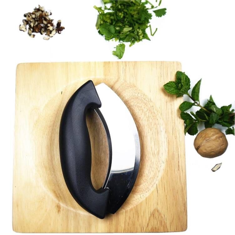 TLIOCAS Mezzaluna chopper and Cutting Board Set- Rocker Knife for One Handed Cutting Board, Kale Vegetable Mincing Knives Slicer, Double Blade Mezzaluna Knife,Quick to Pre Salad Meal Chopped Salad Kit - Image 2
