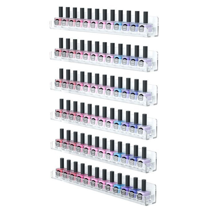 NAIL POLISH WALL RACK 6 SHELVES 15 INCH CLEAR ACRYLIC NAIL POLISH ORGANIZER FOR 6690 BOTTLES MULTIPURPOSE ACRYLIC FLOATING SHELVES 15 INCH CLEAR