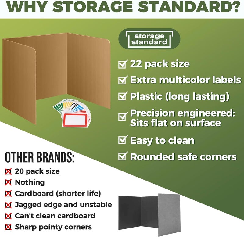 Storage Standard 22-Pack Desk Dividers for Students - Durable & Waterproof Plastic Study Carrel Divider, Classroom Folders Teacher Supplies, Easy Clean Plastic Privacy Shield Folder Boards for Student Desks, Brown - Image 2