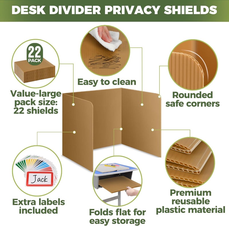 Storage Standard 22-Pack Desk Dividers for Students - Durable & Waterproof Plastic Study Carrel Divider, Classroom Folders Teacher Supplies, Easy Clean Plastic Privacy Shield Folder Boards for Student Desks, Brown - Image 3
